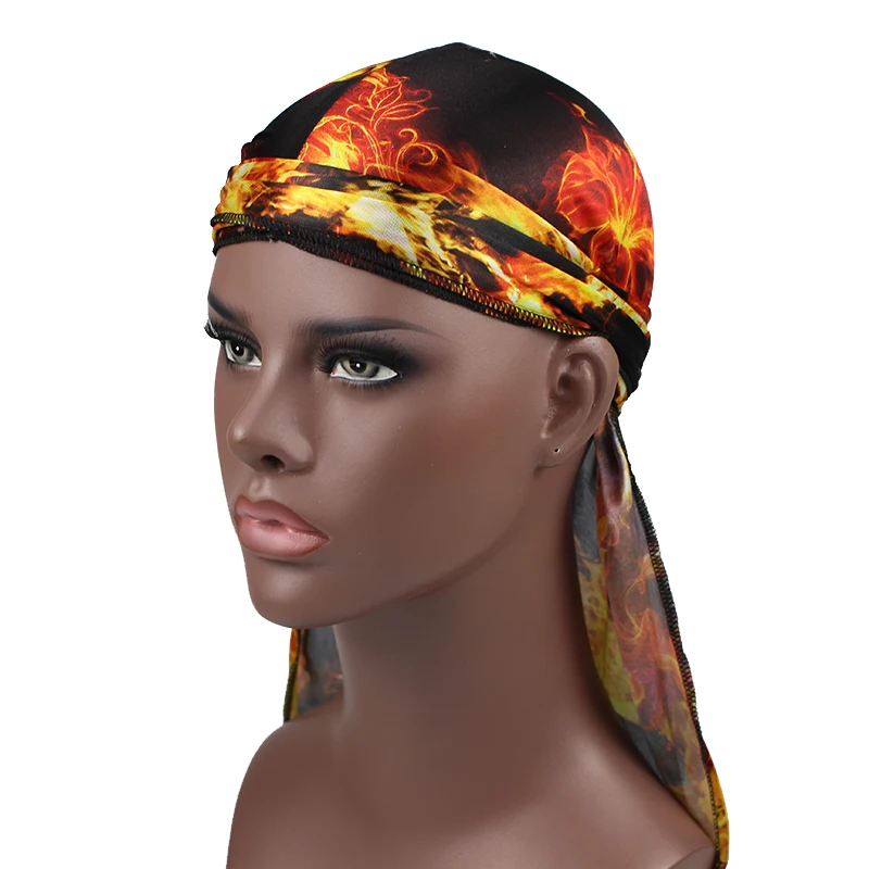 Бандана с принтом Fire Silky Durag шляпа тюрбан| |