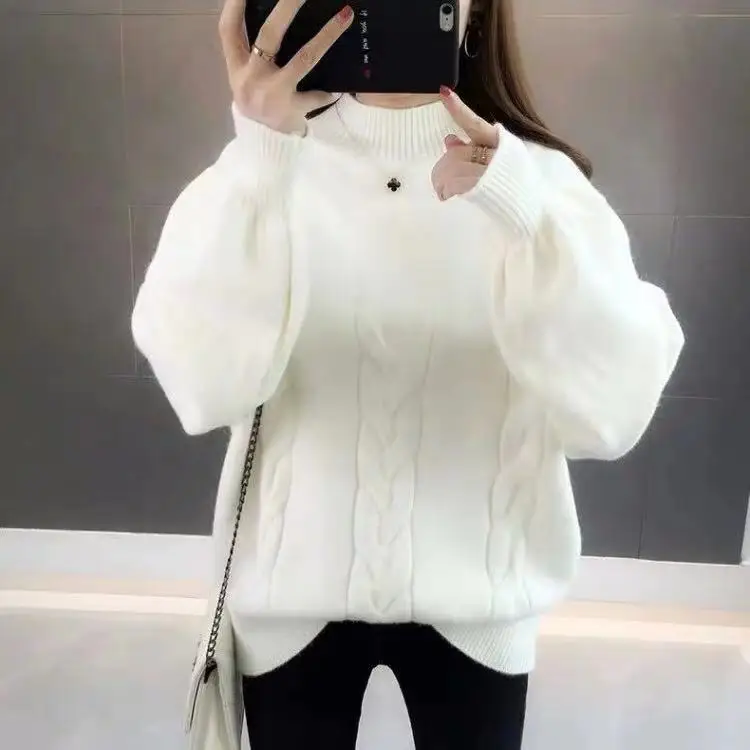 

2019 Women's solid color V-neck sweater Europe and America loose large size sweater Black