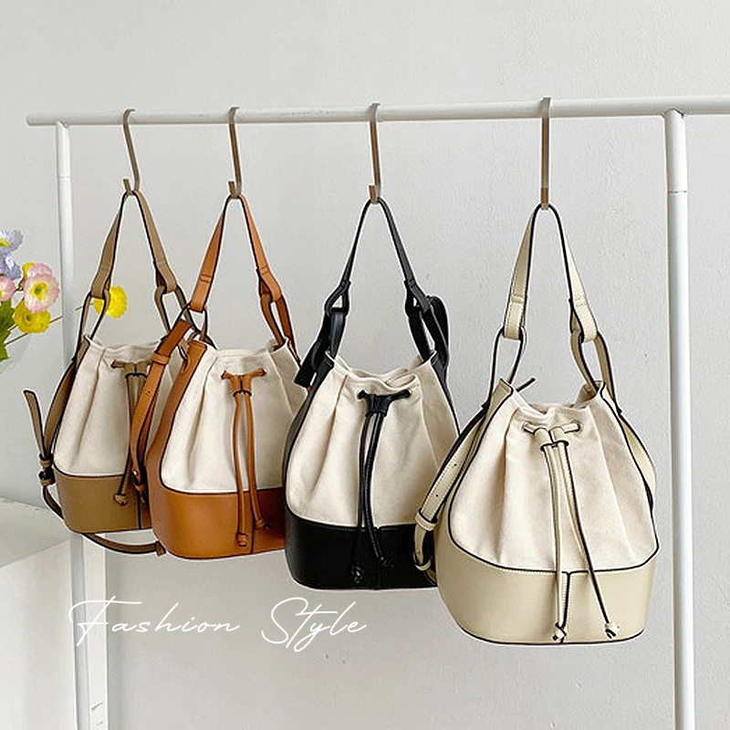 

CEZIRA Luxury Brand Canvas Bucket For Women Fashion Design PU Leather Patchwork Hobo Handbag Female Daily Crossbody Shoulder Bag