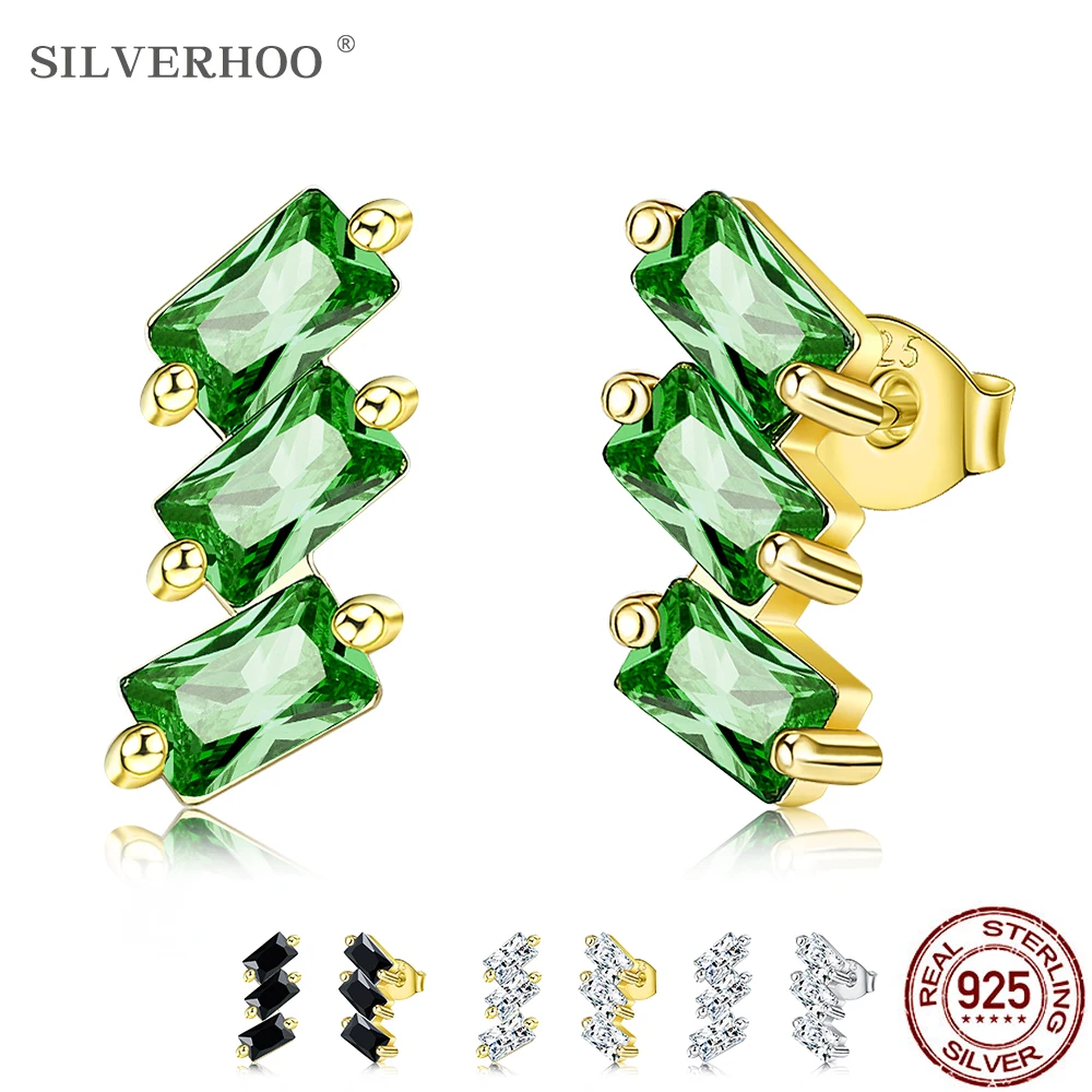 

SILVERHOO 925 Sterling Silver Earrings For Women Fine Jewelry Earrings Simplicity Geometric Zircon Female Earring Gift New Trend
