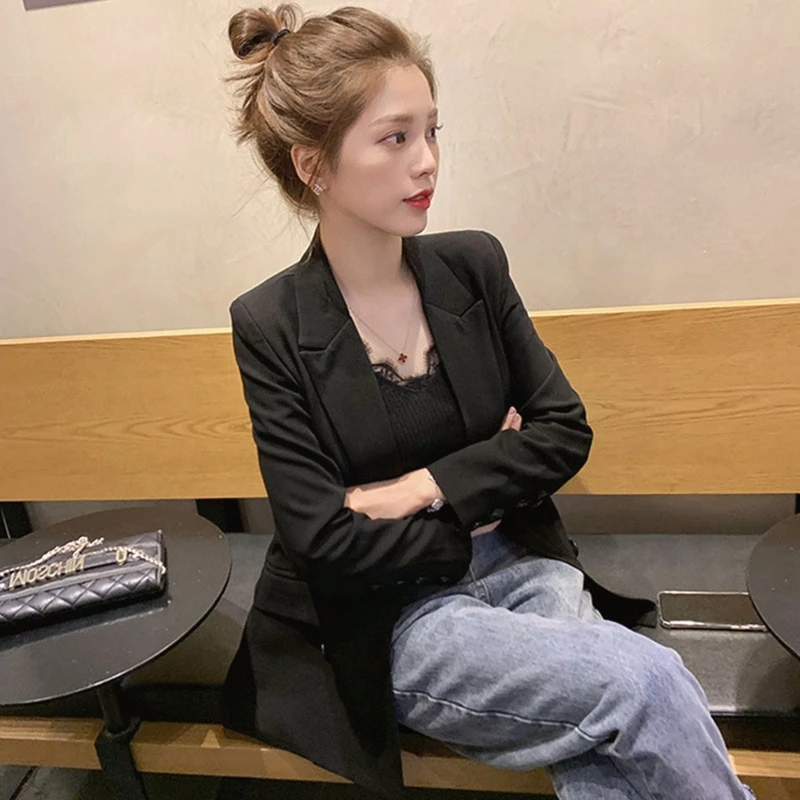 

Harajuku Casual Women's Blazer Tops Double Breasted Blazer Jacket Female 2020 Autumn Ladies Formal Coat Tops