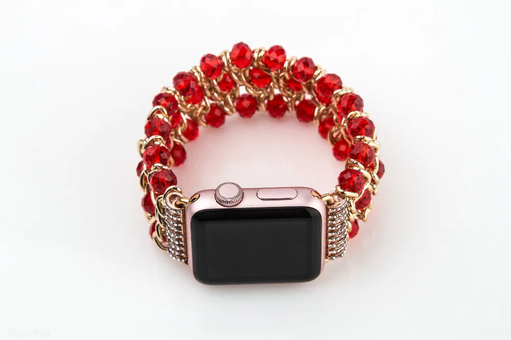 Для Apple Watch, версии 5 40 мм 44 ручной работы с экстрактом граната Форма агатовыми бусами Эластичная лента Часы-браслет для наручных часов iwatch серии 4/3/2 38 мм 42 мм