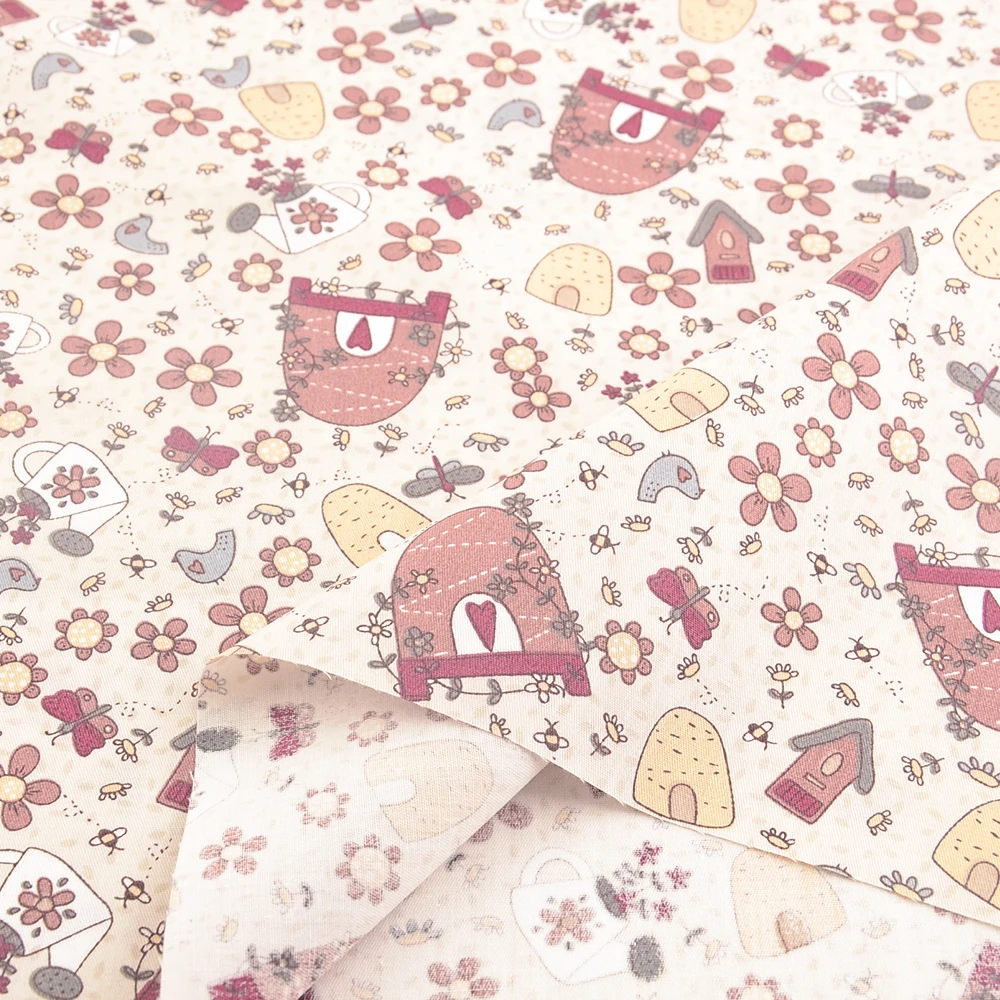 Саржевая хлопковая ткань Teramila с принтом стрекозы в виде животных для шитья