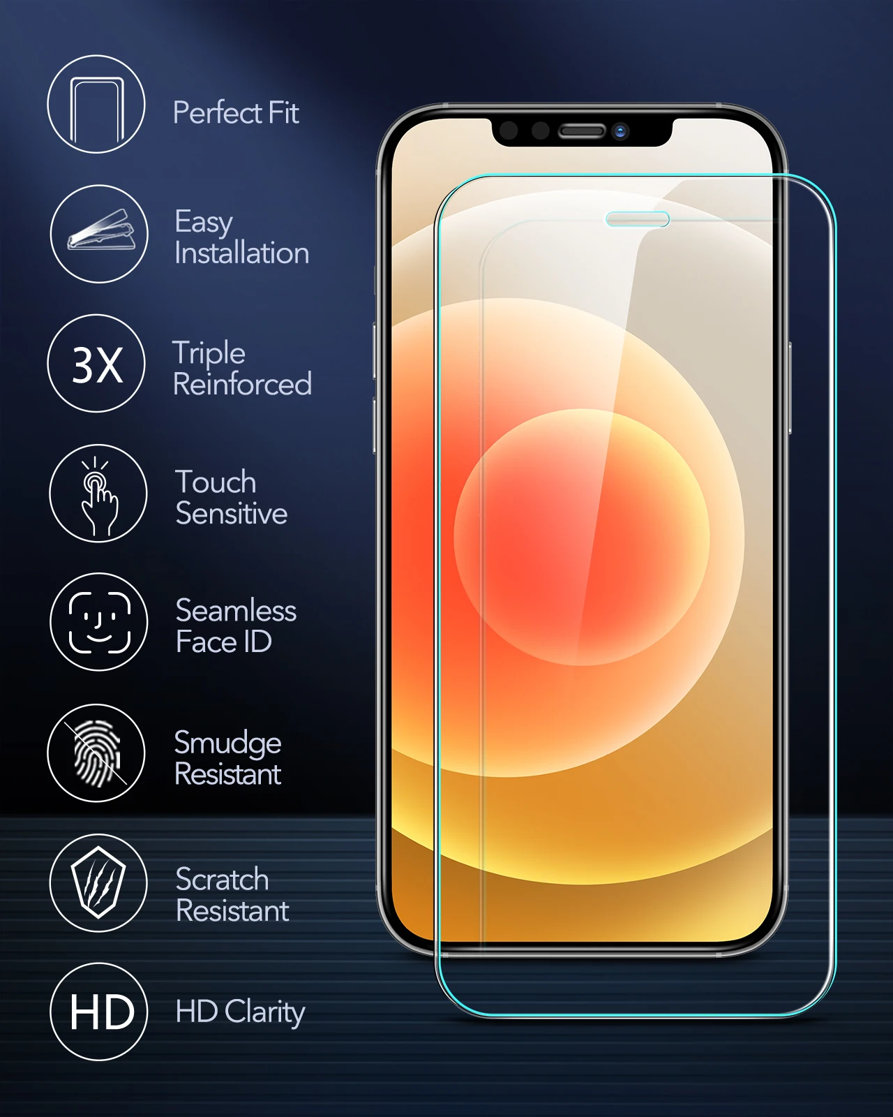 

ESR Glass Screen Protector for iPhone 12 Pro X XR XS 11 Pro Max SE 2020 8/7/6S/6 Plus Anti Blue-Light Film HD Tempered Glass