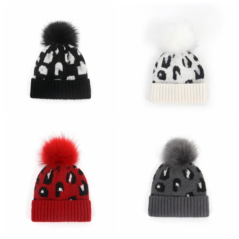 

Toddler Soft Skin-friendly Warm Knitting Hats Fashion Leopard Print Baby Caps Kids Headwear Hair Accessories Clothing Decoration
