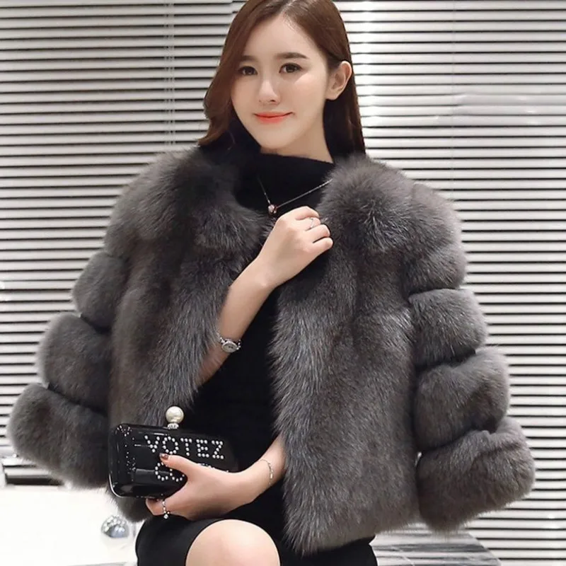 

2021 New Autumn Winter Thicken Warm Fur Coat Female Short Long Sleeve Solid Color Jackets Lady Elegant Faux Fur Coats Y131