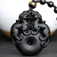 natural obsidian double pixiu pendant jewelry fine jewelry lucky to ward off evil spirits auspicious amulet pendant jewelry