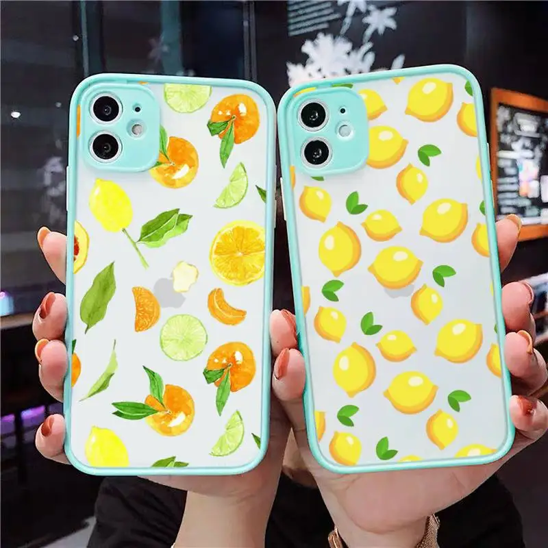 

lemon Phone Case For iPhone 12 11 Mini Pro XR XS Max 7 8 Plus X Matte transparent blue Back Cover