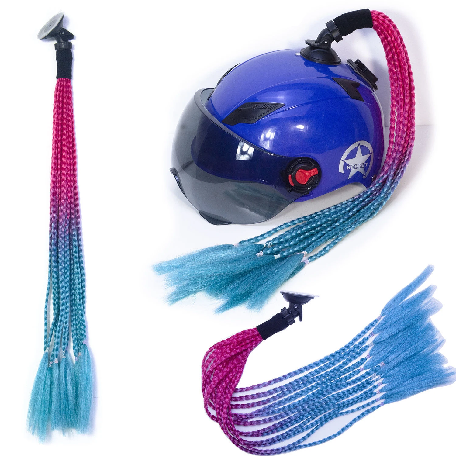 

Motorcycle helmet, with braid, female, 17 colors, with ponytail braid, double and single, with suction cup, for motorcycle