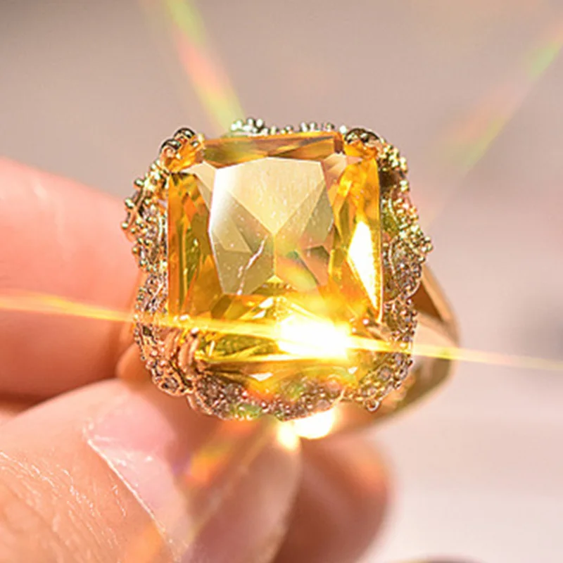 Новое преувеличенное оранжевое квадратное Кристальное кольцо в европейском и