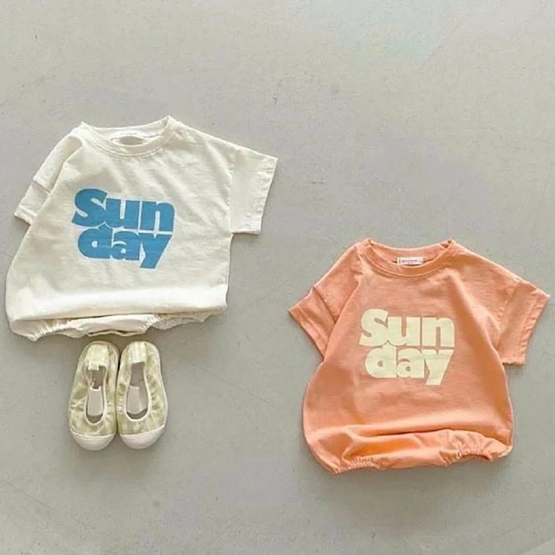

2021 Summer New Baby Clothes Simple Letter Print Bodysuit Korean Solid Infant Outwears Korean Cotton Toddle Outfits