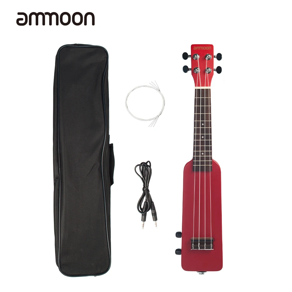 

ammoon 21 Inch Okoume Solid Wood Electric Ukulele Ukelele Uke Kit with Carrying Bag 3.5mm Audio Cable 4pcs Extra Strings