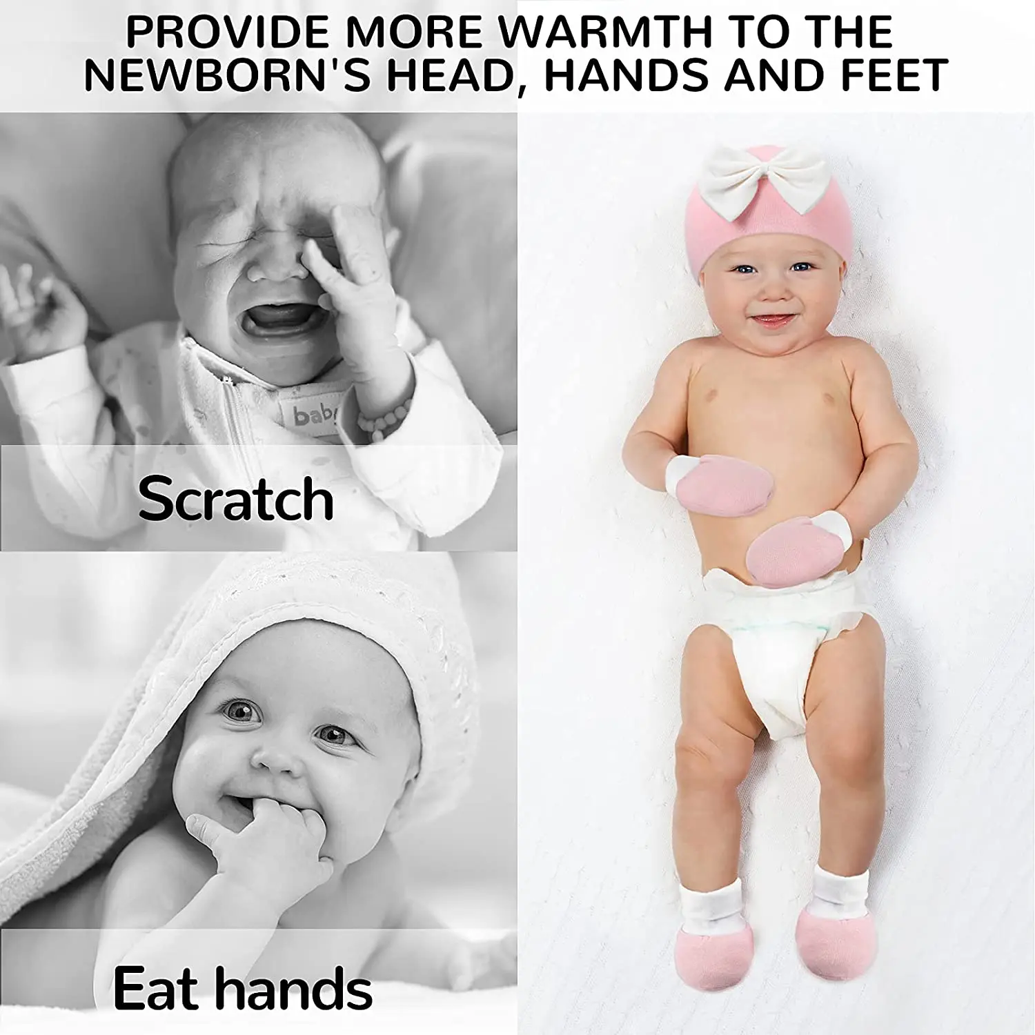 

Baby Girl Cotton Cap and Scratch Mitten footwear Set For 0-6 Month