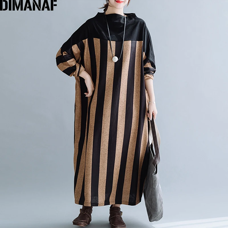 DIMANAF плюс размер зимнее винтажное женское платье трикотажное Хлопковое
