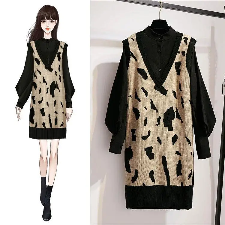 ICHOIX вязаный жилет платье свитер женский комплект из 2 предметов зимняя одежда с