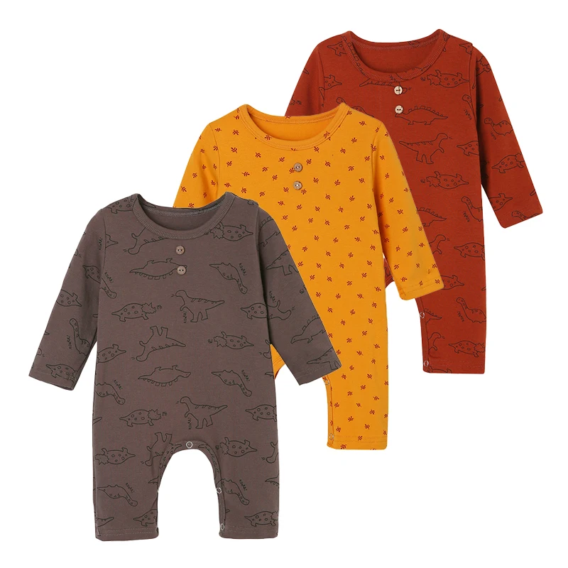 

Baby Boys Autumn Jumpsuits Long Sleeve Cartoon Dinosaur Dot Printed Playsuits Infants Children Rompers