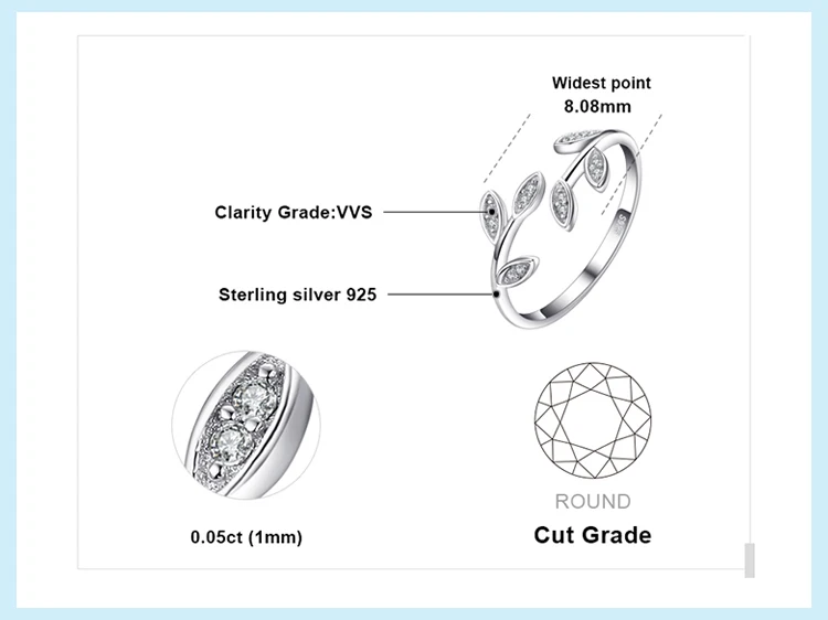 JewelryPalace Оливковый лист кубического циркония Регулируемый 925 пробы серебро Открытое кольцо красивые для женщин Новинка г. Лидер продаж