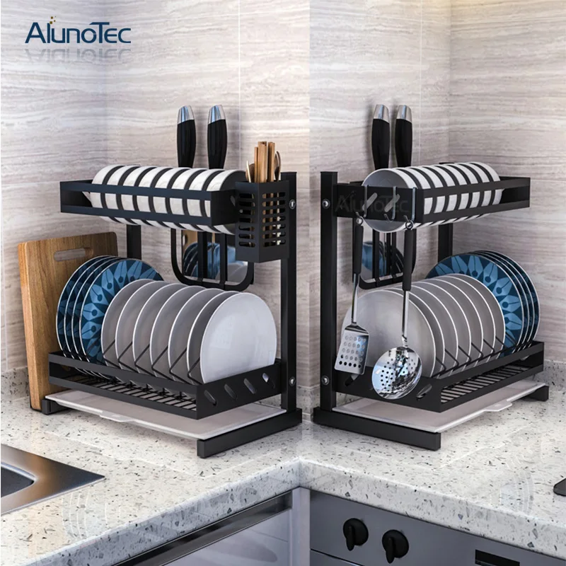 Металлический держатель для хранения посуды подставка 2 уровня Полка сушки