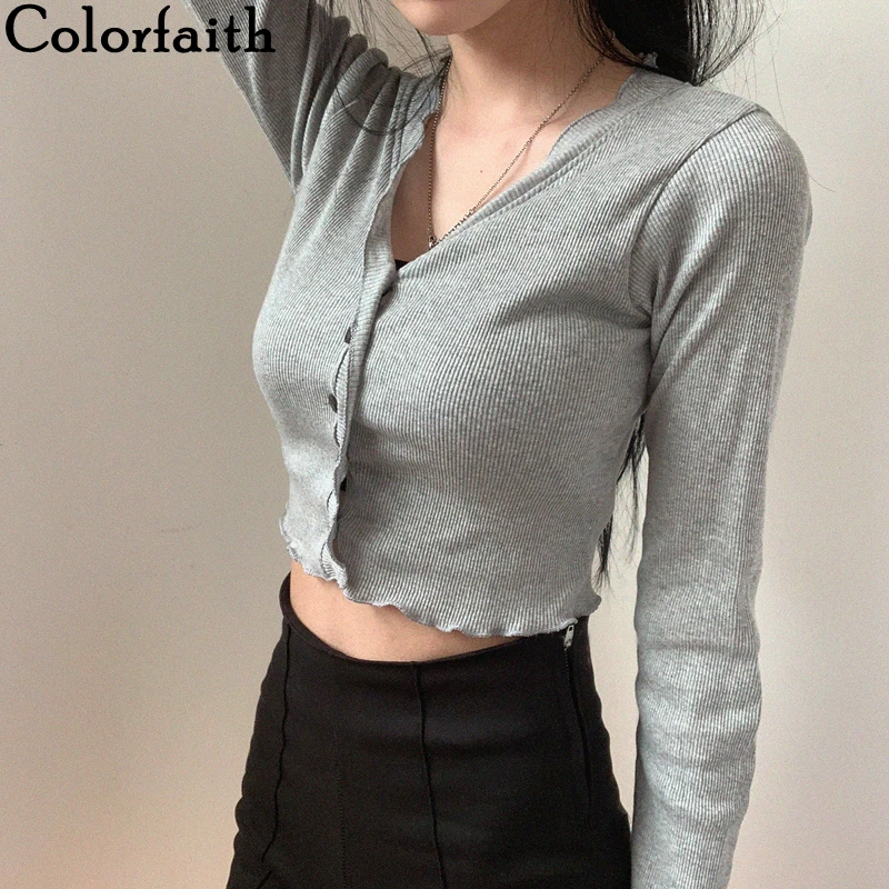 

Colorfaith New 2021 Winter Spring Women's Sweaters Short Cardigans Fashion Knitted Wild Ruffles Vintage Sweet Lady Tops SWC3267