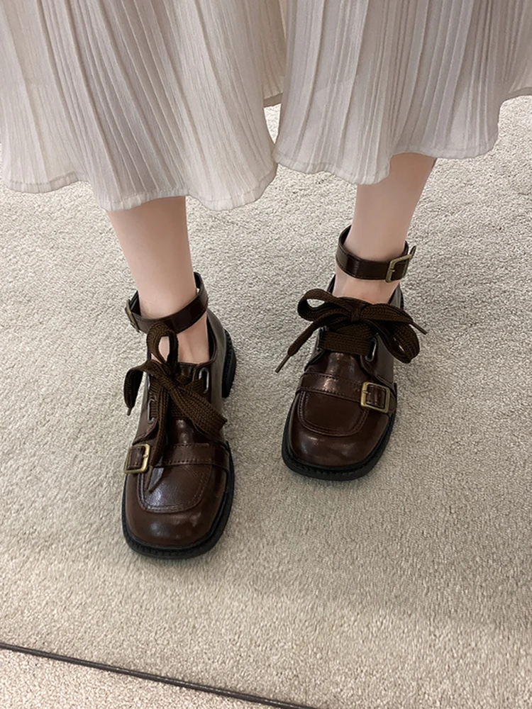 

Square Toe Summer Shoes Ladies Casual Female Sneakers 2021 Fashion Women's All-Match Oxfords Flats Modis Retro Leather Dress Bla
