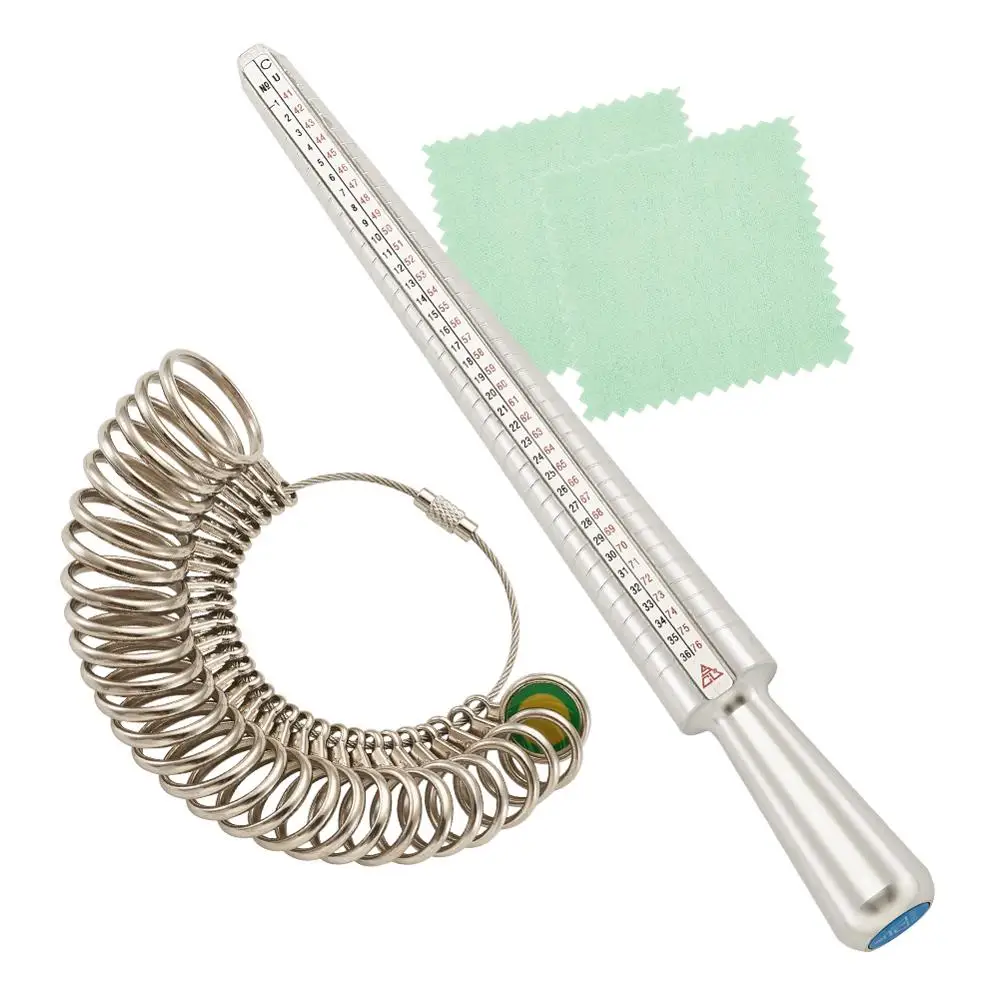 Jewelry Measuring Tool Sets with Ring Mandrel and Ring Sizers Model Finger Measure Rubber Hammers and Silver Polishing Cloth