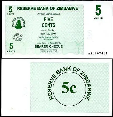 Банкнота Зимбабве 5 центов 2006 |