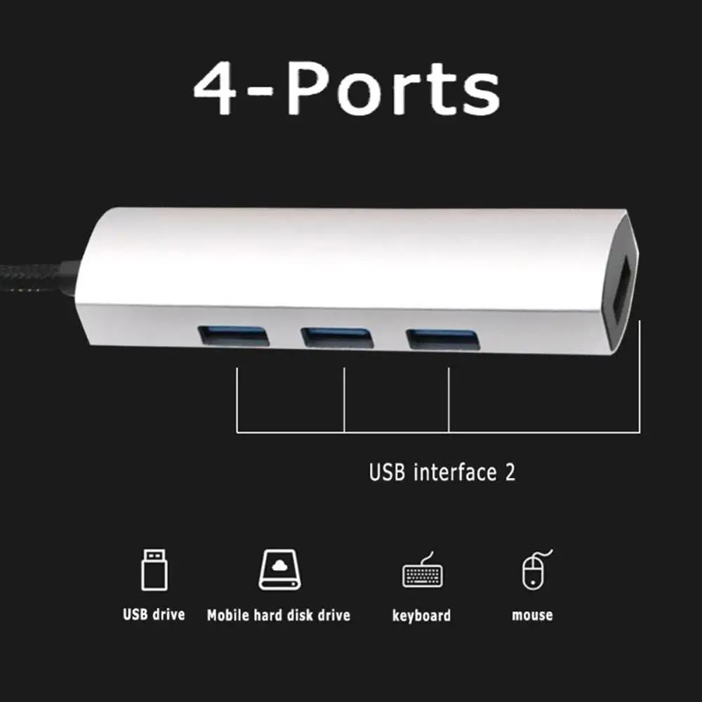 High speed 4 Ports Aluminum USB HUB Type C/USB 3.0 Splitter USB-C Adapter for Macbook Pro Air Surface pro 6 Huawei matebook Hub |