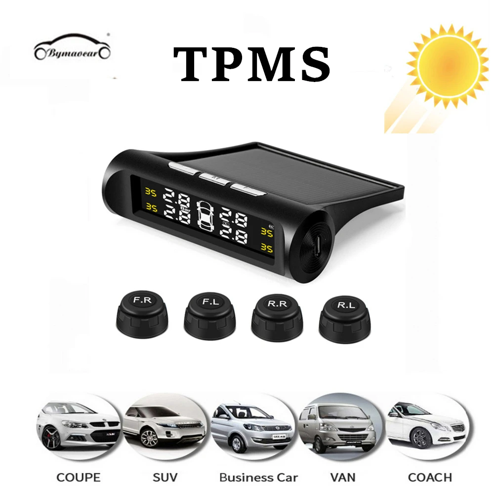 

Smart Car TPMS Tire Pressure Monitoring System Solar Power Digital TMPS LCD Display USB Auto Security Alarm Tire Pressure Sensor