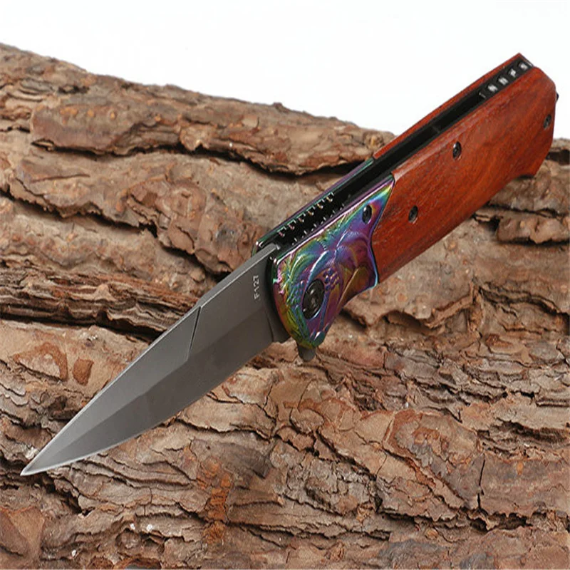 

Brwning F127 Quick Open Folding Knife 440C Sharp Blade Steel Sheet+Solid wood Handle Survival Camping Hunting Wild Gift EDC Tool
