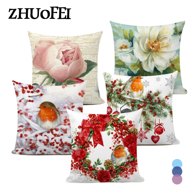 

Bird Wreath Print Pillow Cover Decor Home Cushion Cover 45X45CM Pillowcase Farmhouse Pillowslip Christmas Decorative Pillow Case