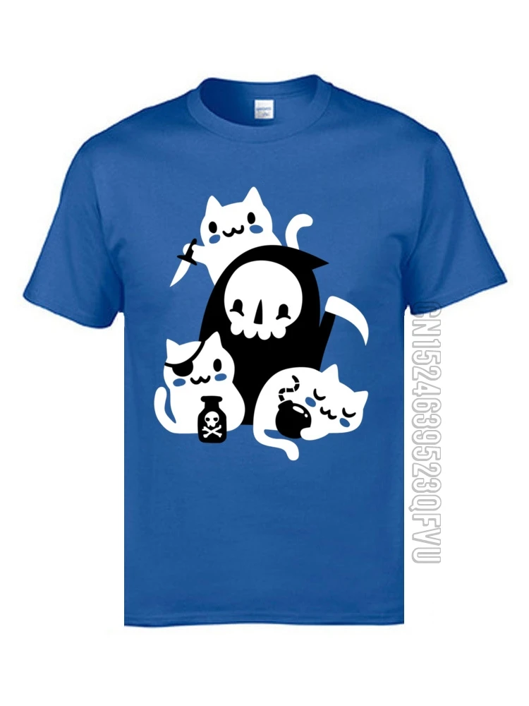 Camiseta divertida de piratas y gatos Grim Reaper para hombres, camisetas informales con cuello redondo de tela 100% de algodón en 3D DE Santa death Little Helpers, gatos Kawaii