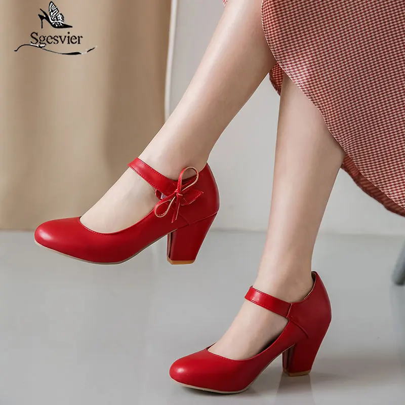 

Женские туфли с застежкой-липучкой Sgesvier, Туфли Мэри Джейн на высоком квадратном каблуке, с бантиком, лето 2020, размера плюс