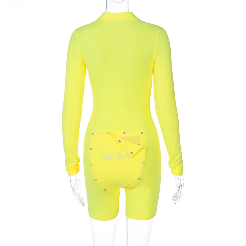 

ZKYZWX Sexy Elasticity Pajamas Adult Onesie with Butt Flap Women Playsuit Long Sleeve One Piece Outfit Sleepwear Bodycon Romper