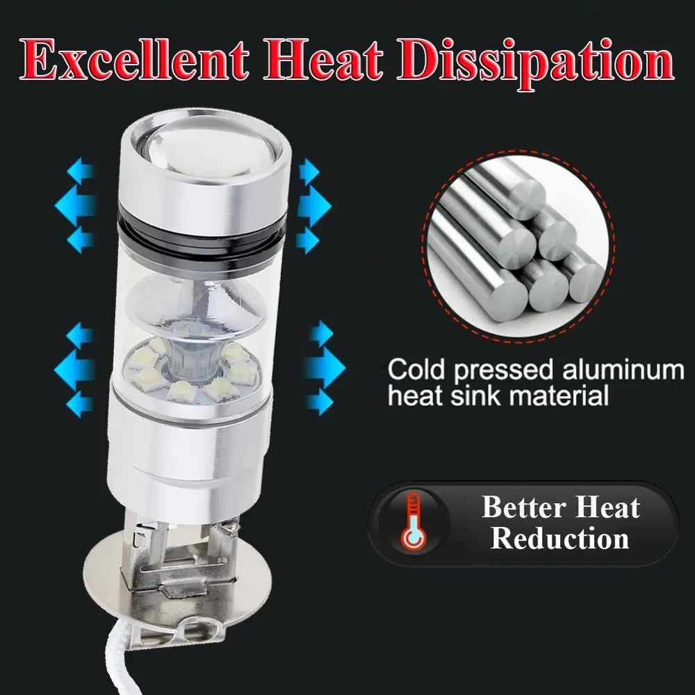 2 шт. H3 светодиодный туман светильник вождение автомобиля лампы 100 Вт супер яркие