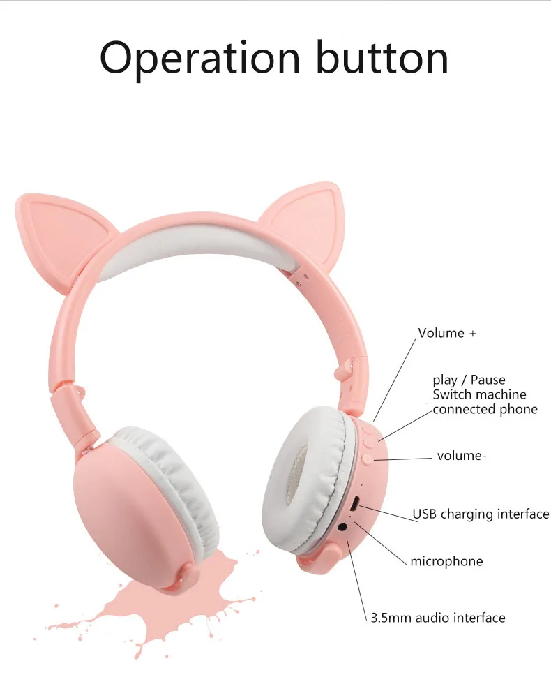 Беспроводные наушники с Bluetooth, складные наушники с кошачьими ушками, игровые наушники для ноутбука, компьютера, мобильного телефона, подарок для девочки