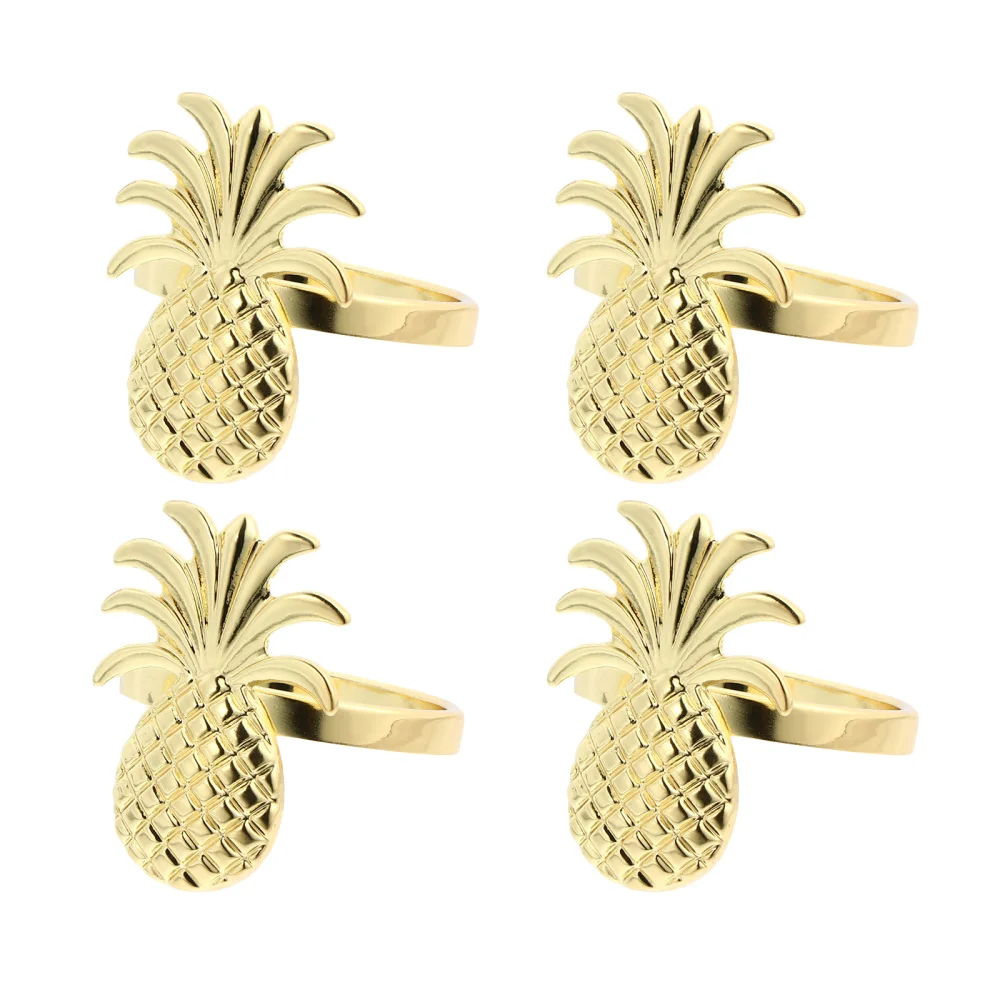 

4pcs Christmas Pineapple Design Napkin Rings Alloy Napkin Holder Party Decor