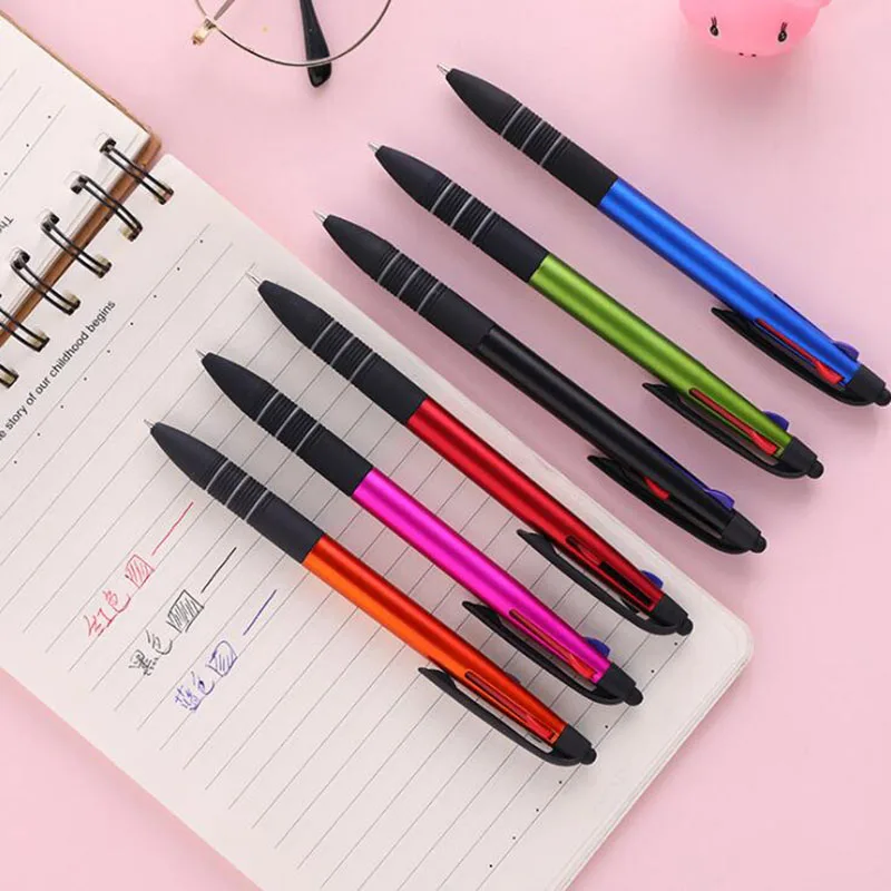

2pc Touch Screen Three-Color Pen Ballpoint Pen, Rubberized, Smooth Writing Sleeve, Signature Pen, Office Student Stationery Gift