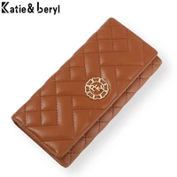 brand designer plaid thread wallet women pu leathe card holder long coin purse female wristband clutch wallet ladies carteira