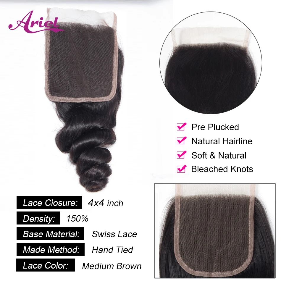 

Loose Wave Lace Closure 4x4 HD Lace Closure 100% Human Hair 20 22 Inch Closures Remy Hair Natural Color 14-22 Inch Malaysia Hair