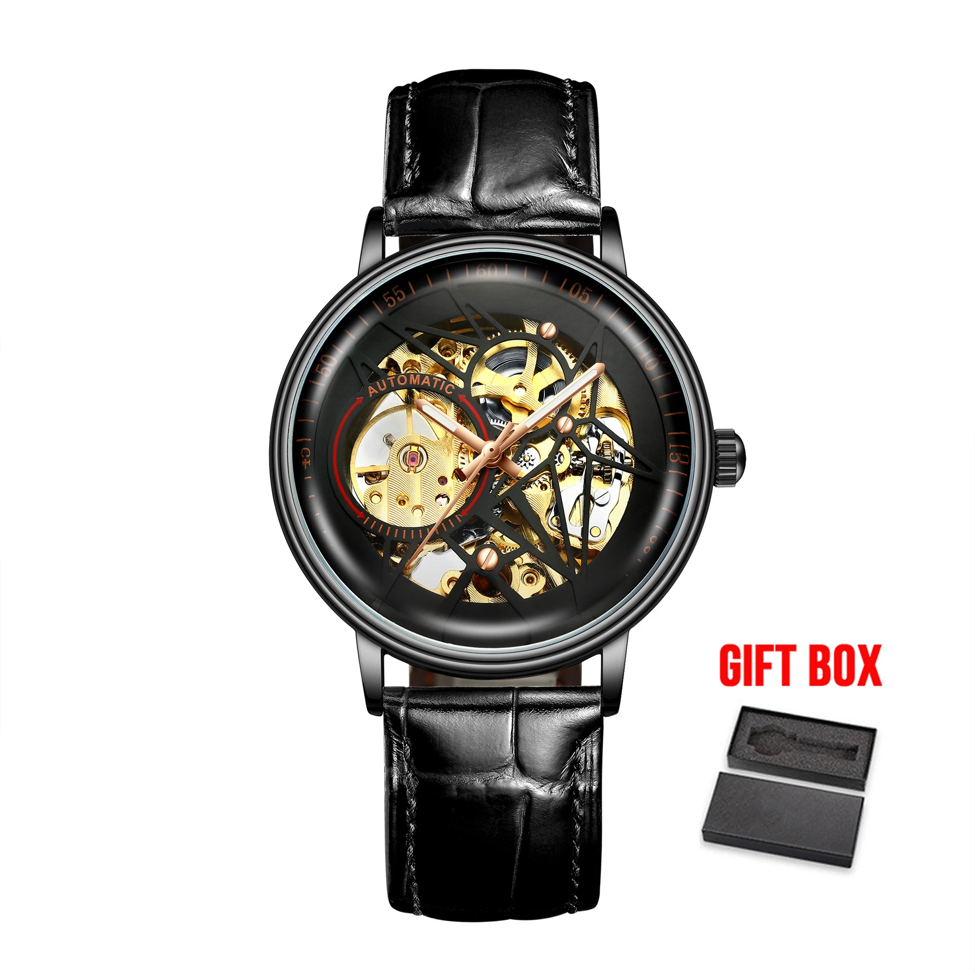 black black w box BIDEN Топ бренд для мужчин новая мода автоматические механические часы со скелетом Tourbillon водонепроницаемые спортивные мужские наручные часы Relogio - Цвет: black black w box