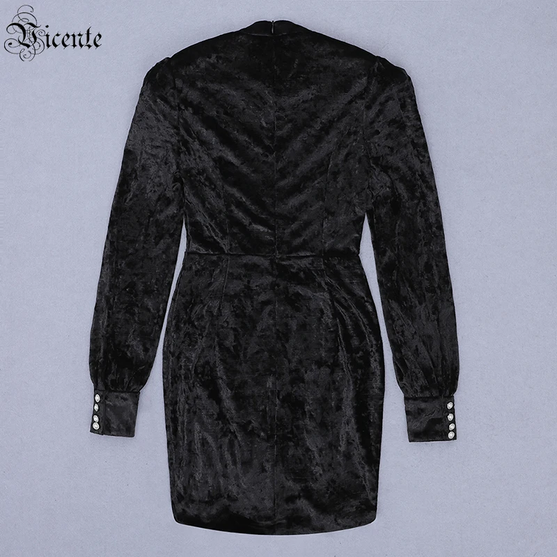 

VC Women's Dress Long Sleeve Dresses Important Occasion Cocktail Party Banquet Black Velvet Hollow Design Dress