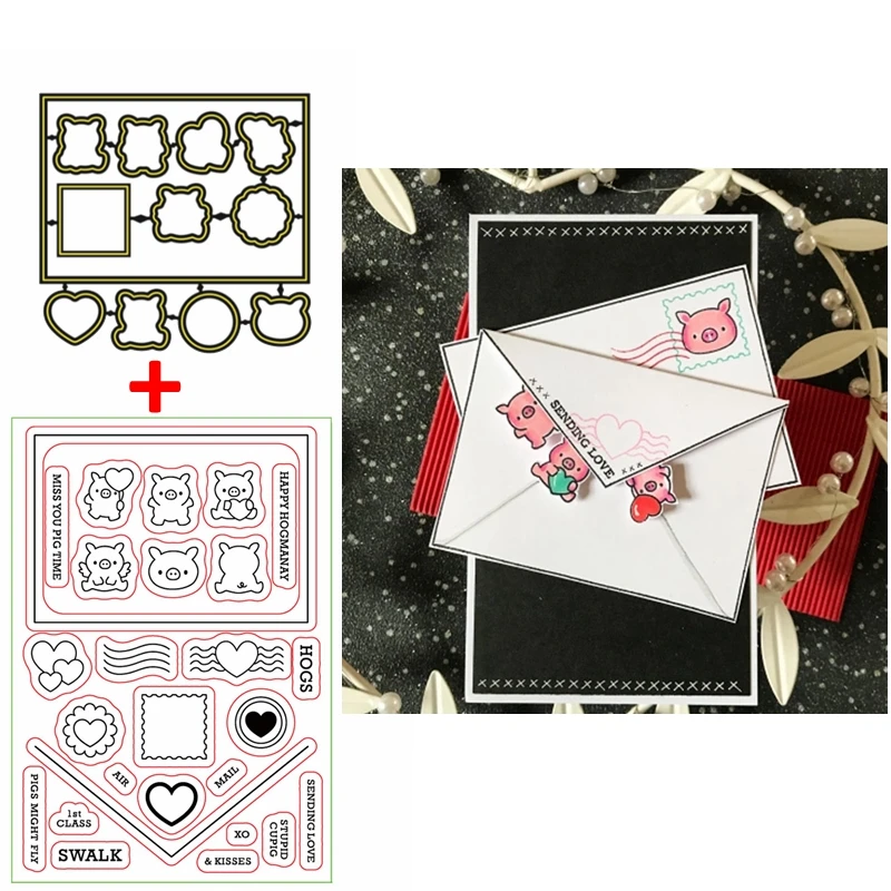 

Sweet Heart Miss You Pig Time Envelope Shape Multiple Geom Metal Cutting Dies With Stamps DIY Craft Card Making Template 2020