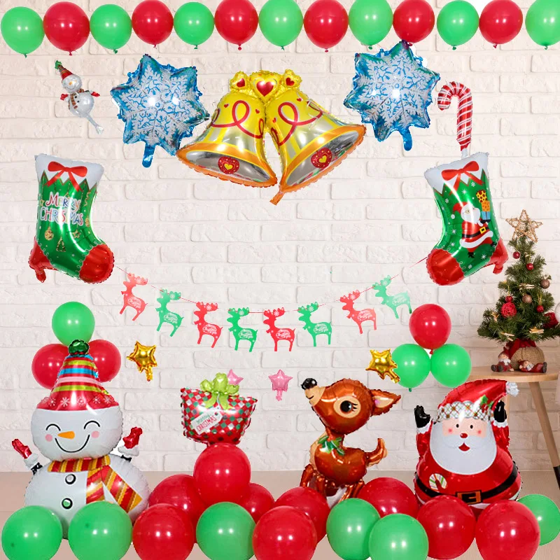 

Набор рождественских воздушных шаров, рождественские украшения для вечерние, Рождественская елка с Санта-Клаусом, рождественские чулки, ко...