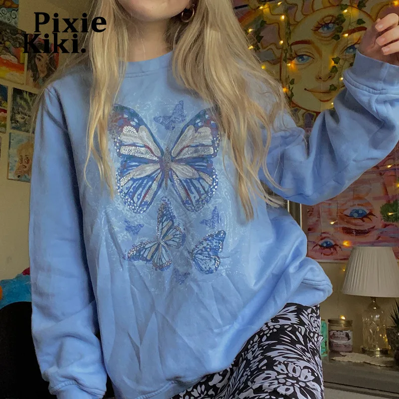 

PixieKiki Fairy Grunge Butterfly Print Hoodies Women Sweetshirts Casual Loose Long Sleeve Top Y2k Cute Aesthetic Clothes P84DZ43