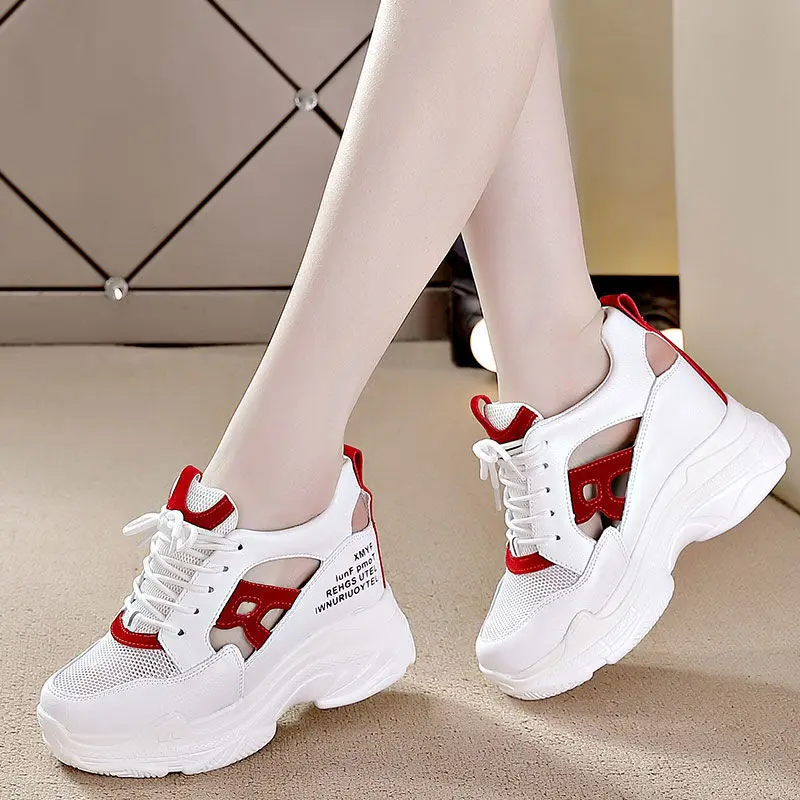 

Women's Sneakers Mesh Elevator 2020 New Platform Hollow Breathable Sports Casual Running Shoes Height Increasing Light
