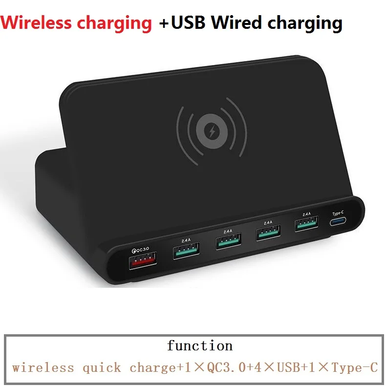 Wireless charging QC 3,0 Быстрый Смарт USB Changer Защита от перенапряжения мощность разъем 5USB порты зарядное устройство светодиодный цифровой дисплей Великобритания США ЕС AU Plug - Цвет: Wireless charging