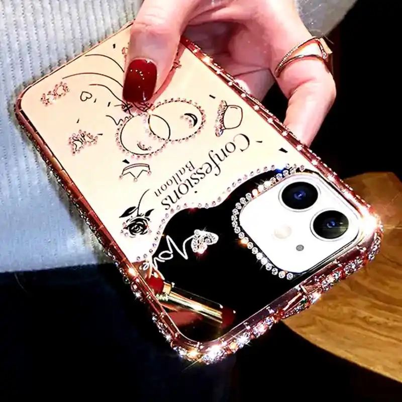 

Rhinestone Beauty Mirror Luxury Case For iPhone 12 Mini Pro Max 11 XS XR X SE 2020 8 Plus 7 Phone Case Cover