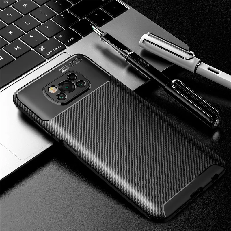 

For Xiaomi Pocophone Poco X3 NFC Case Matte Carbon Fiber Silicone Bumper Flex Phone Cover for Mi Poco X3 Pro Cases