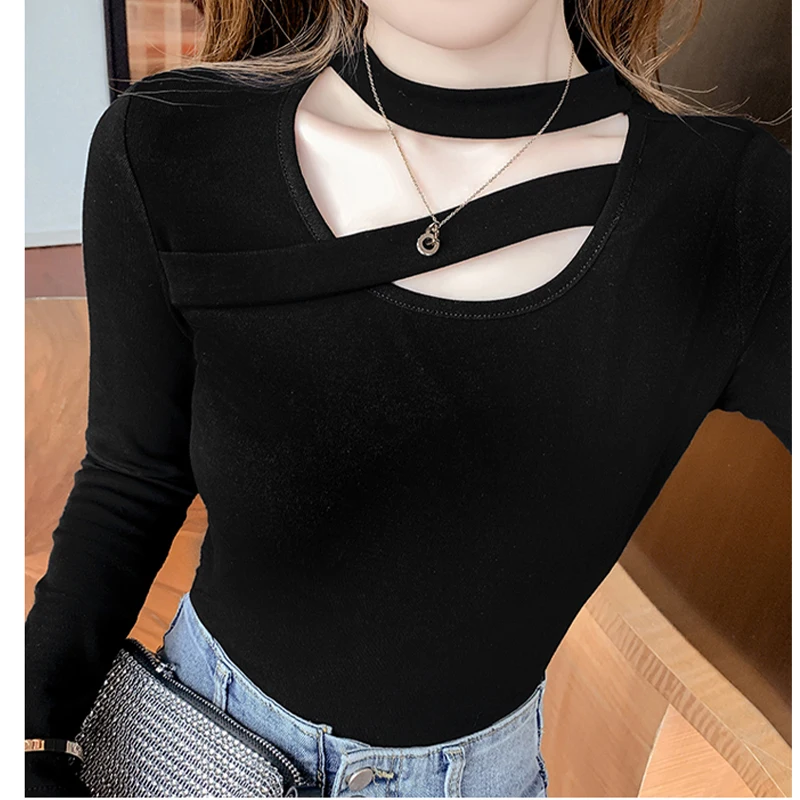 

Повседневная универсальная нижняя рубашка для осени/зимы, новинка 2021, футболка с длинным рукавом, дизайнерский Топ, модная женская одежда