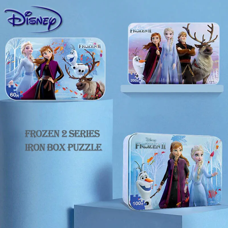 Дисней 200 шт Замороженные 2 железные коробки деревянные головоломки Дети Раннее